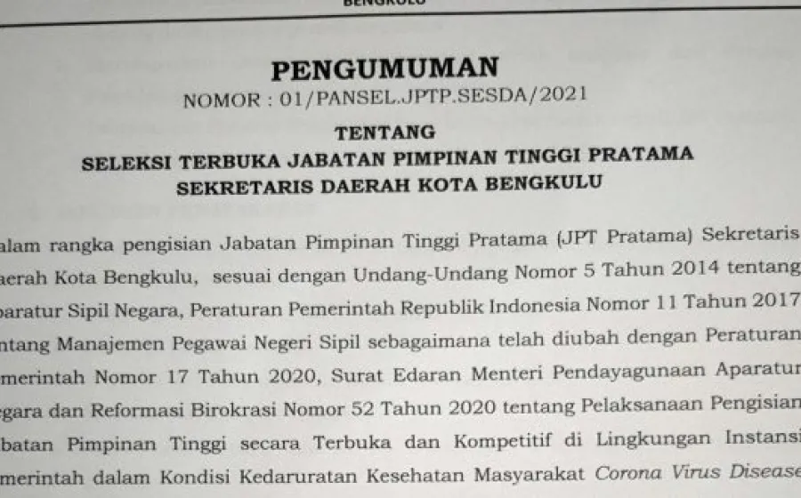 Pemerintah Kota Buka Lelang Jabatan Sesda